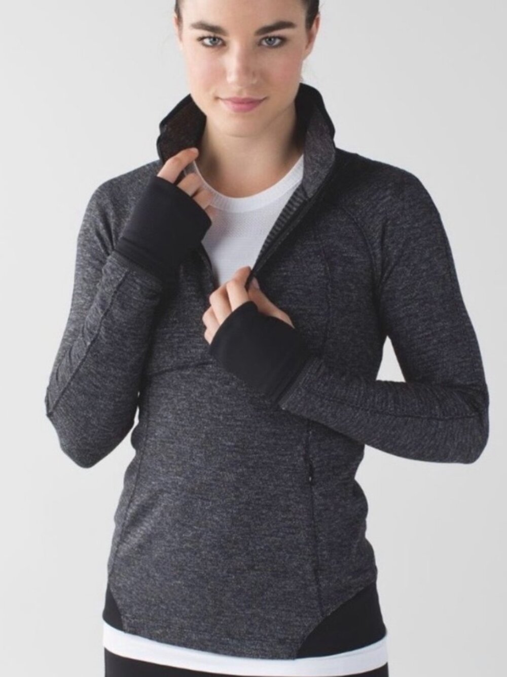 Lululemon Runderful Quarter-Zip Pullover Heathered Black Grey Size 6